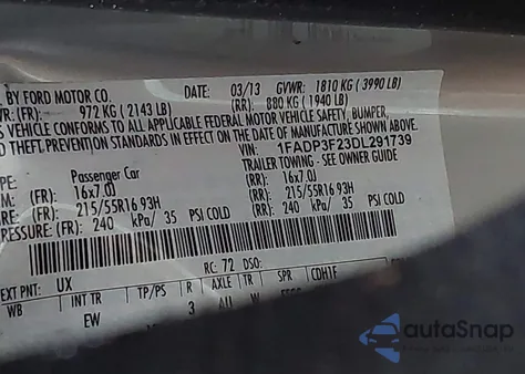 2013 Ford Focus Se z USA, uszkodzony, nr VIN 1FADP3F23DL291739